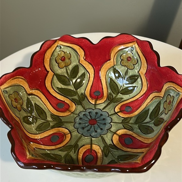 Pier1 Imports Carynthum Hand Painted Floral Pottery Vegetable Salad Serving Bowl - Picture 7 of 12